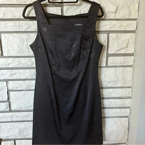 Vintage Y2K Glittered Black Midi Dress Sz 11 Square Neck Holiday Grunge Classic